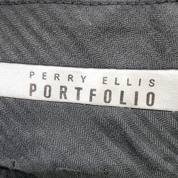 Perry Ellis Portfolio Dress Pants Mens 38/30 Gray Pleated Cuffed Polyester Rayon - Picture 4 of 11